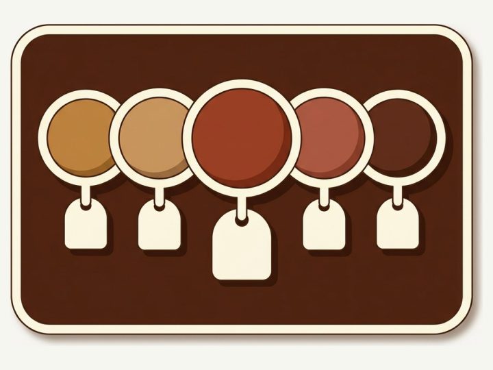 A row of color swatches with a tag under each one and the middle tag larger, for grouped Shopify products at different prices