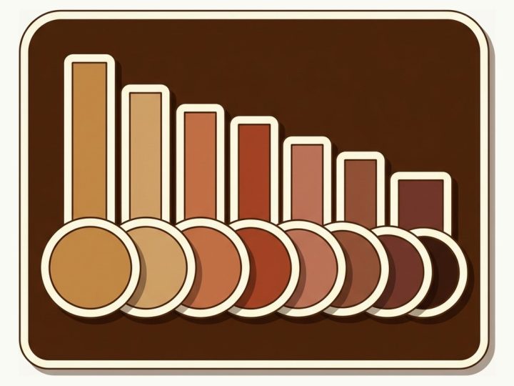 A long row of color swatches shrinking from left to right under a descending bar chart, showing how far along a swatch row shoppers click