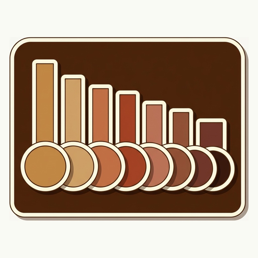 A long row of color swatches shrinking from left to right under a descending bar chart, showing how far along a swatch row shoppers click