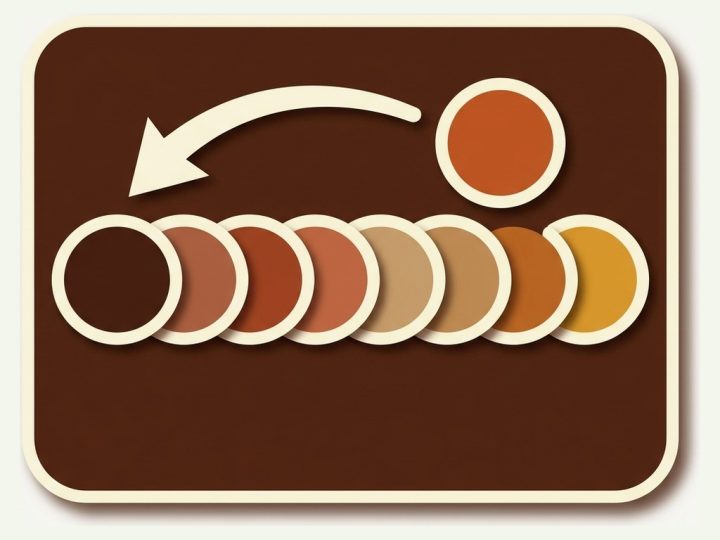 A color swatch lifted out of a wide row and carried to the front by a curved arrow, for ordering Shopify color swatches
