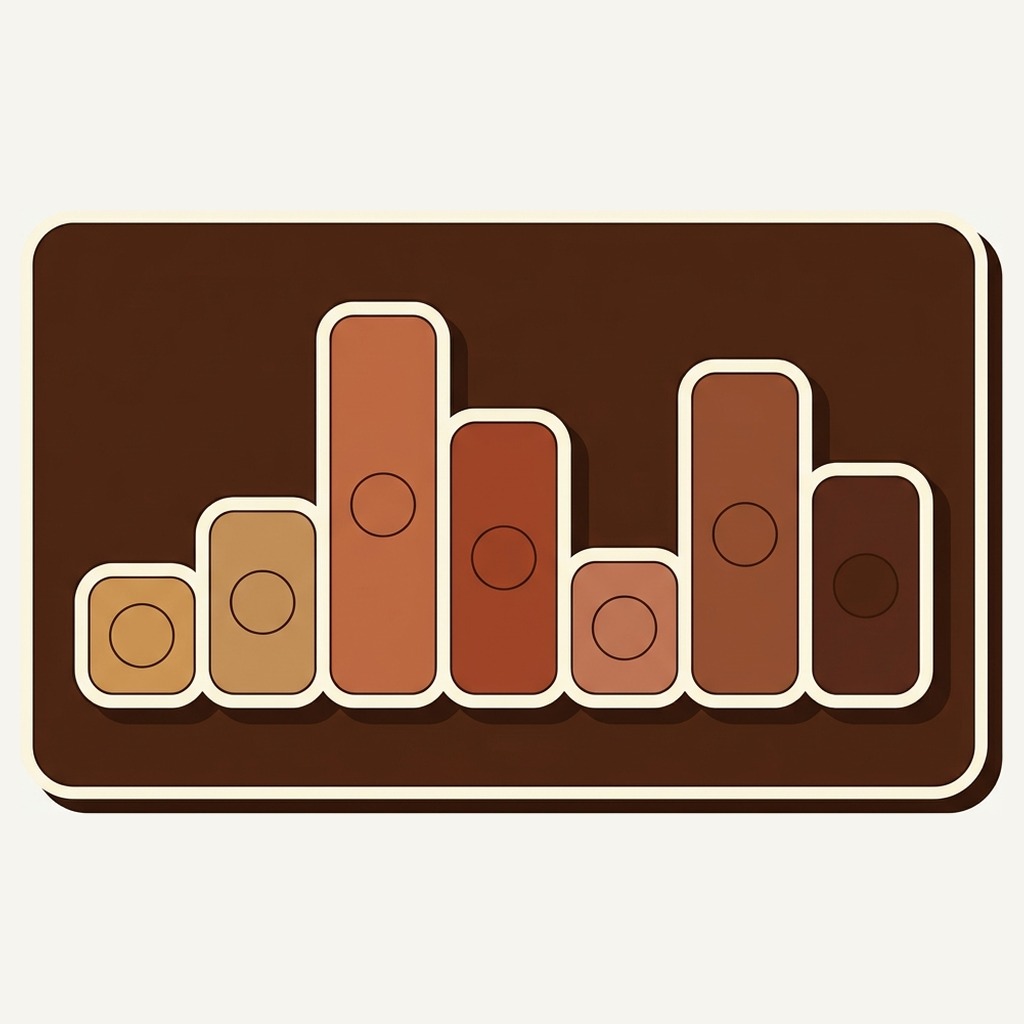 Seven rounded app tiles of different heights side by side, each carrying a color swatch, comparing Shopify combined listings apps