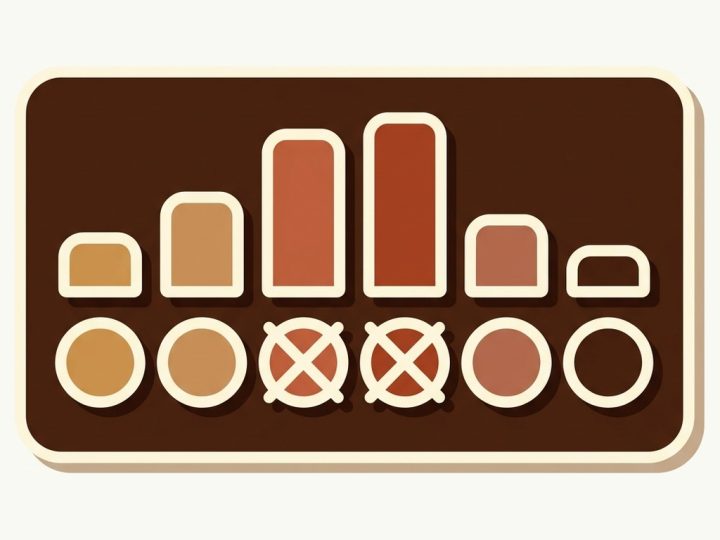 A bar chart above a row of color swatches with the tallest bars over the crossed out ones, showing which Shopify colors to restock
